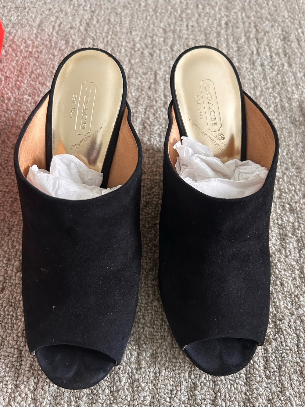 Coach Black Suede Open-Toe Slip-On Mules